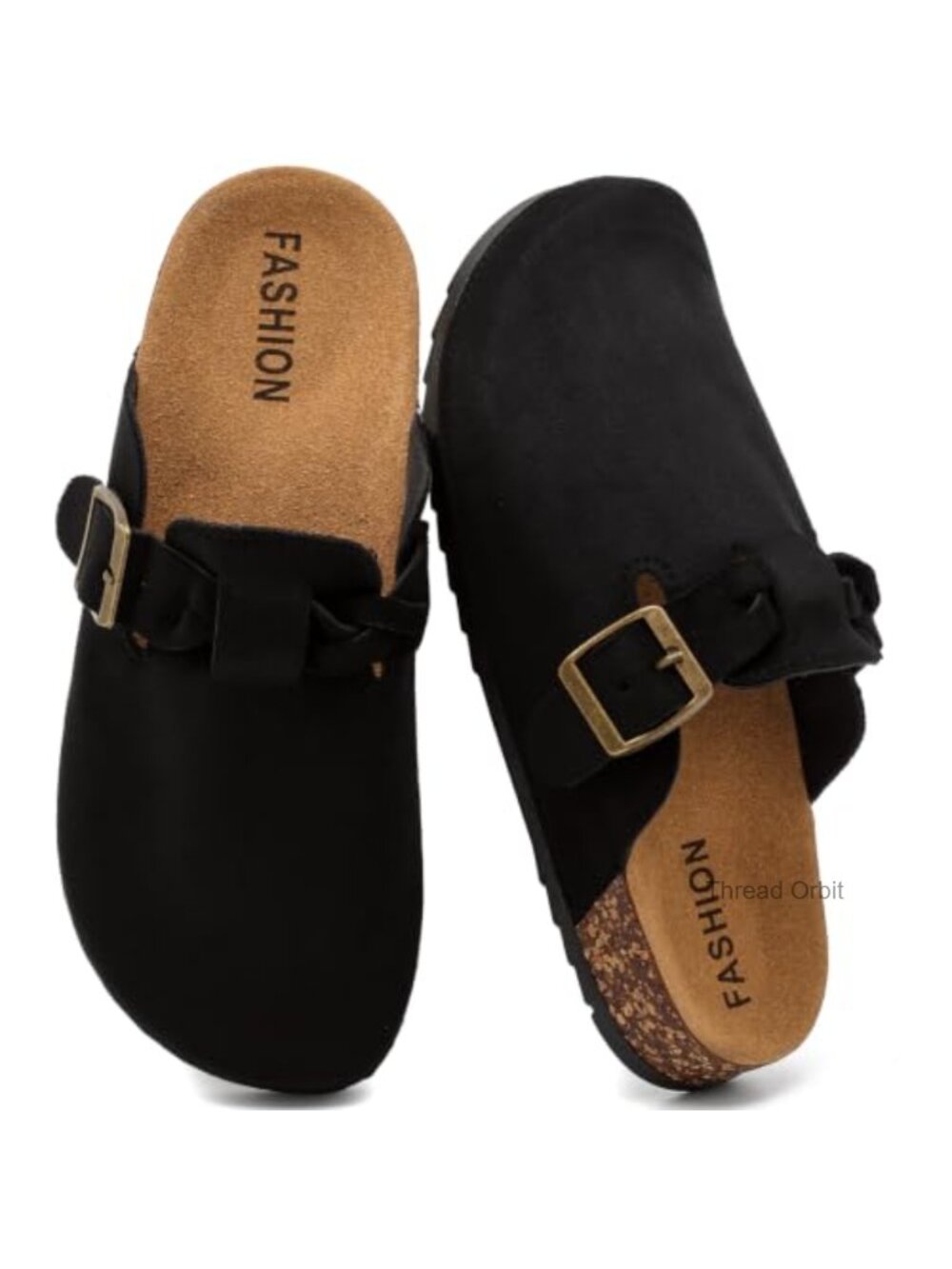 Women's Suede Clogs Cork Footbed Leather Mules Slip-On Vintage Buckle Shoes